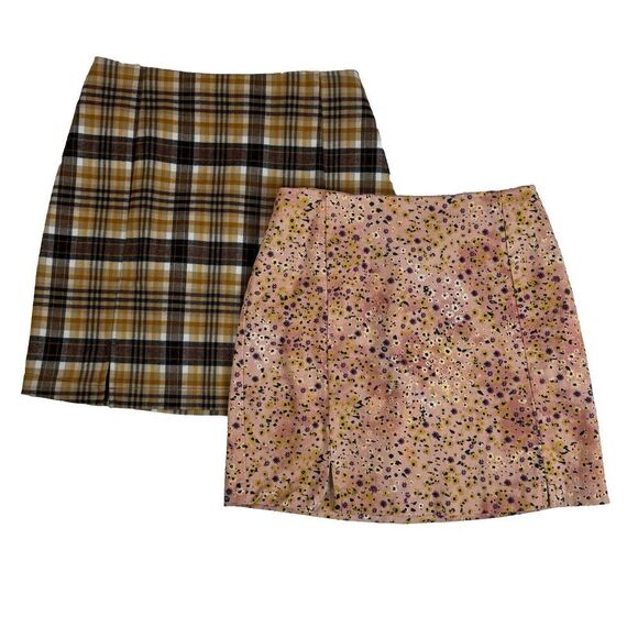 Eyeshadow Mini Skirt Set Juniors Size 3 Plaid Flannel Flowers Double Slit Hem - Picture 1 of 12